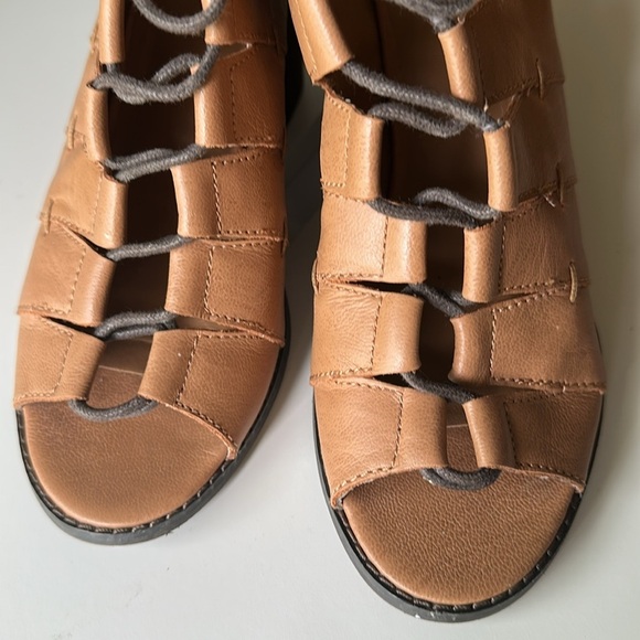 Kelsi Dagger Leather Heeled Gladiator Lace Up Open Toe Sandal Tan Cut Out Bootie - Picture 6 of 17